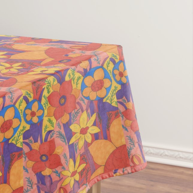 Bold Bohemian Orange Garden Print Tablecloth (In Situ)