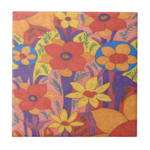 Bold Bohemian Orange Garden Print Tile