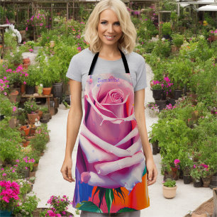 Bold Bohemian Pink Rose Artsy Personalized Apron