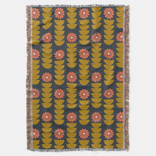 Bold Boho Botanical Geometric Blue Gold  Throw Blanket