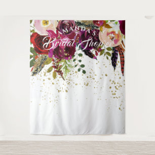 Bold Boho Burgundy Floral Bridal Shower Backdrop Tapestry