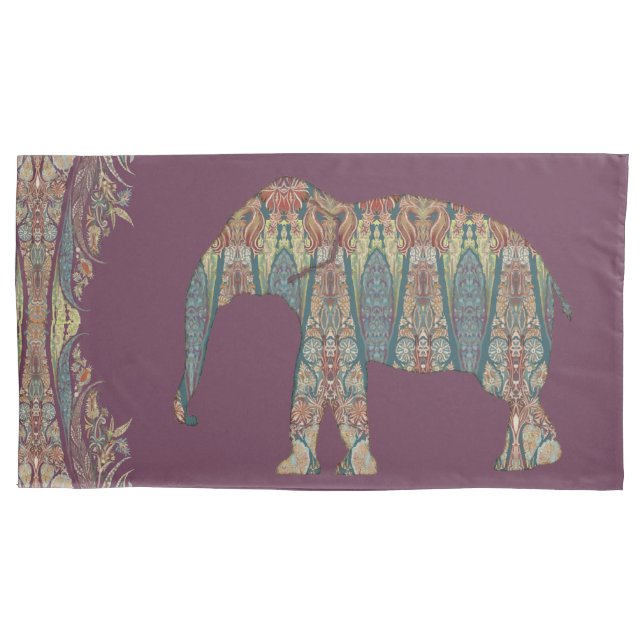 Bold Boho Chic Bedroom Kashmir Paisley Elephant Pillowcase (Front-Left)