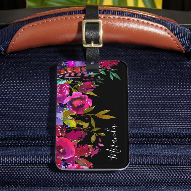 Bold Boho Floral Custom Monogrammed Luggage Tag (Front Insitu 2)