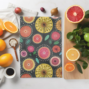 Bold boho Scandi folk flower pattern  Kitchen Towel