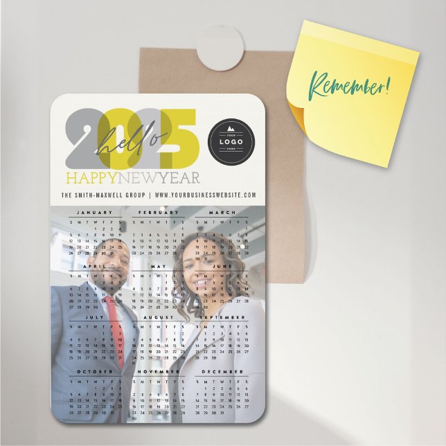 Bold Bonjour 2025 Calendrier Nouvel An Magnet phot (Bold Hello Yellow Transparent 2025 Calendar New Year Photo Flexible Magnet @ fat_fa_tin)