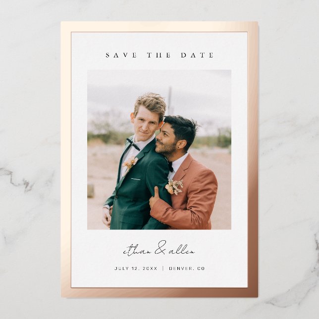 Bold Border Foil Save the Date Minimal Photo Cards (Front)