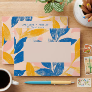 Bold Botanical lithograph floral Pattern Wedding Envelope