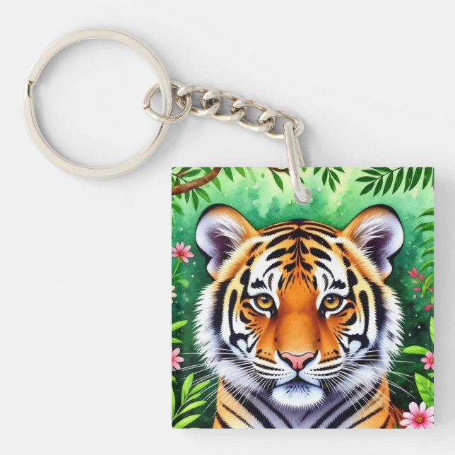 Bold Botanical Tiger cub  Keychain (Front)
