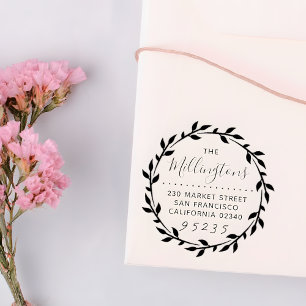 Bold Botanical Wreath Script Name & Return Address Self-inking Stamp