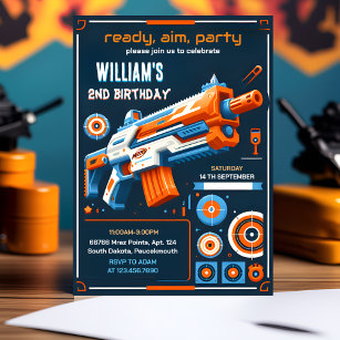 bold boy Cool Nerf Wars Party Top Gun 5th Birthday Invitation