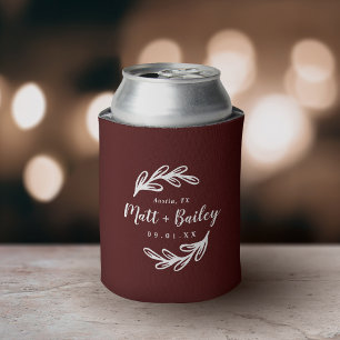 Bold Branch Wedding Monogram   Burgundy Can Cooler