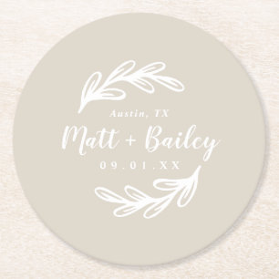 Bold Branch Wedding Monogram Round Paper Coaster