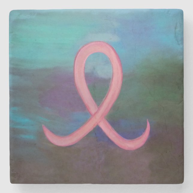 Bold Breast Cancer Awareness Pink Ribbon Abstract Stone Coaster (Front)
