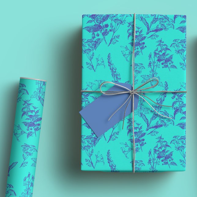 Bold & Bright Blue and Navy Wildflower Wrapping Paper Sheet (Creator Uploaded)