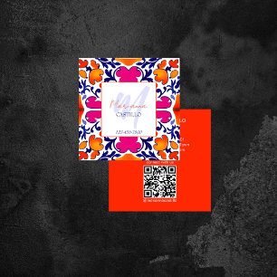 Bold bright colourful unique orange template qr square business card