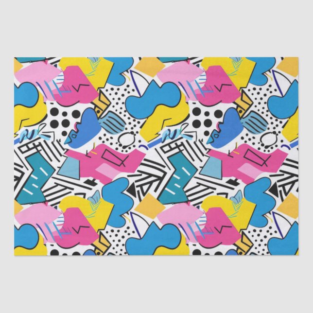 Bold Bright Colours 90s Abstract Funky Art Pattern Tissue Paper (Front)