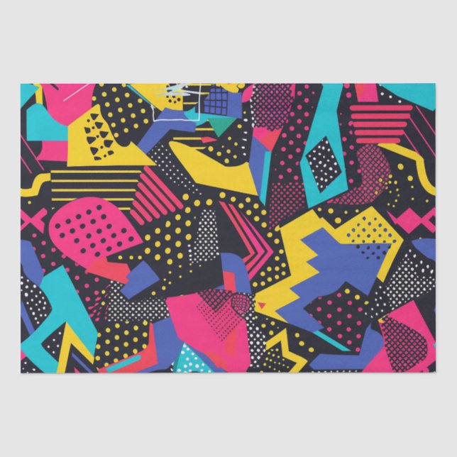 Bold Bright Colours 90s Abstract Funky Art Pattern Tissue Paper (Front)
