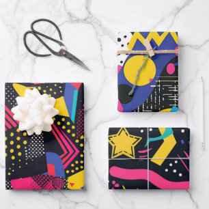 Bold Bright Colours 90s Abstract Funky Art Pattern Wrapping Paper Sheet