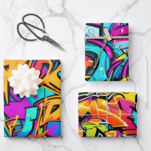 Bold Bright Colours Graffiti Street Art Pattern Wrapping Paper Sheet