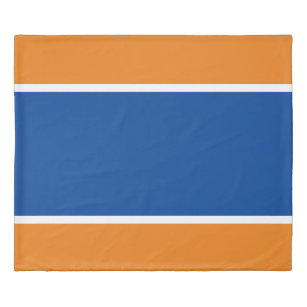 Bold Bright Deep Blue White Stripes On Orange Duvet Cover