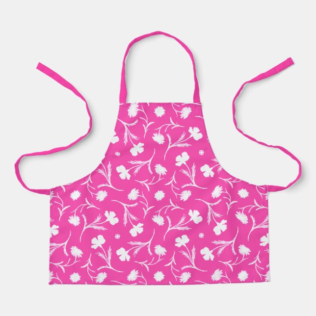 Bold Bright Floral Pattern Purple Pink Cute Girly Apron (Front)