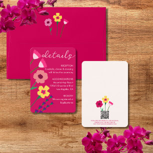 Bold & Bright Fuchsia Pink Floral Wedding QR Code Enclosure Card