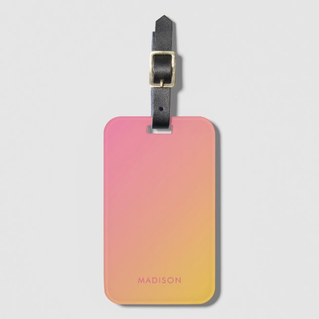Bold Bright Girly Pink Yellow Gradient Ombré Luggage Tag (Front Vertical)