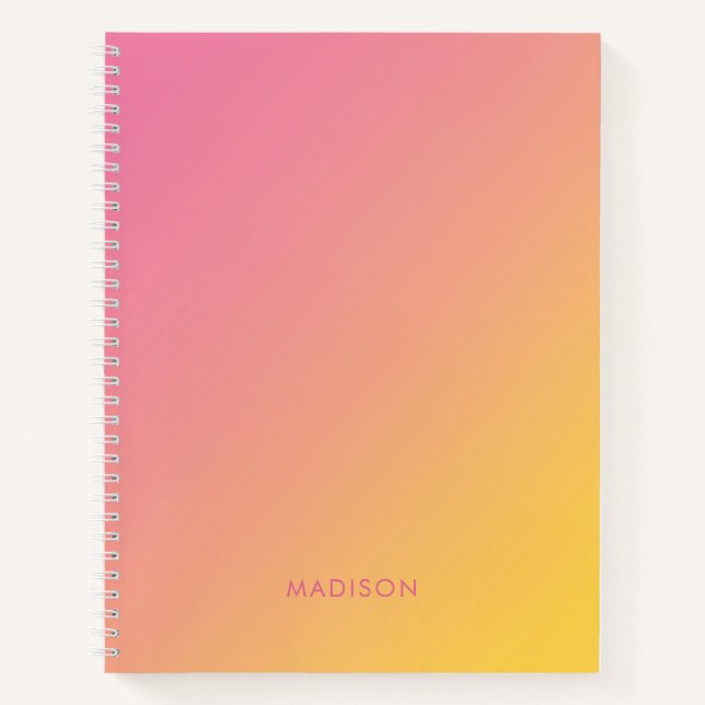 Bold Bright Girly Pink Yellow Gradient Ombré  Notebook (Front)