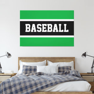 Bold Bright Green Black White BASEBALL Stripes Canvas Print