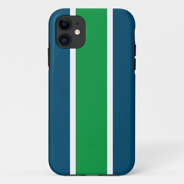 Bold Bright Green Dark Teal White Racing Stripes Case-Mate iPhone Case (Back)