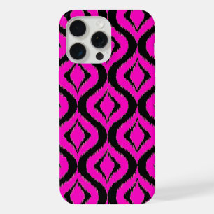 Bold Bright Hot Pink Black Ikat Ogee Art Pattern iPhone 15 Pro Max Case