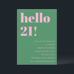 Bold Bright Modern Retro Pink Green 21st Birthday Invitation<br><div class="desc">This modern birthday invitation pairs bold, playful typography with a fresh, retro-inspired color combination for a statement-making look. The clean layout highlights the milestone age while keeping the overall design fun, stylish, and easy to read. Ideal for 21st birthdays and other adult celebrations, from casual gatherings to elevated parties. Personalize...</div>