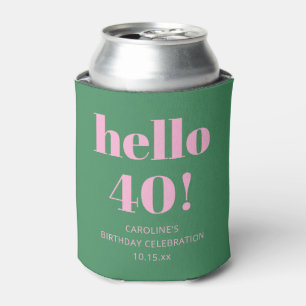 Bold Bright Modern Retro Pink Green 40th Birthday Can Cooler