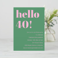 Bold Bright Modern Retro Pink Green 40th Birthday