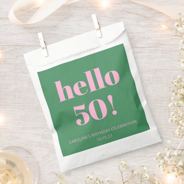 Bold Bright Modern Retro Pink Green 50th Birthday Favour Bag (Clipped)