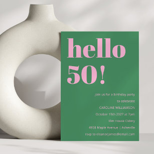 Bold Bright Modern Retro Pink Green 50th Birthday Invitation
