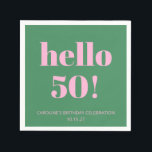 Bold Bright Modern Retro Pink Green 50th Birthday Napkin<br><div class="desc">Bold Bright Modern Retro Pink Green 50th Birthday Custom Napkins - age is editable</div>