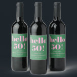 Bold Bright Modern Retro Pink Green 50th Birthday Wine Label<br><div class="desc">Bold Bright Modern Retro Pink Green 50th Birthday Custom Wine Label</div>