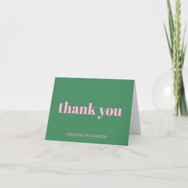 Bold Bright Modern Retro Pink Green Birthday  Thank You Card (Front)