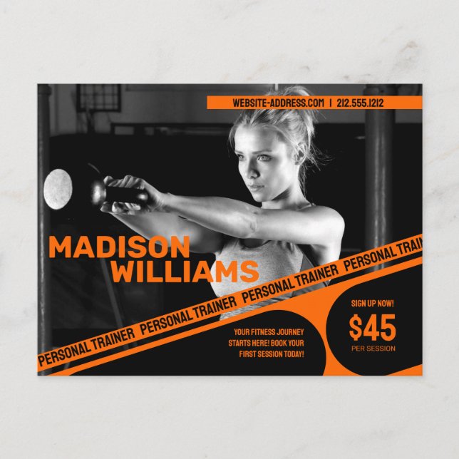 Bold Bright Orange Personal Trainer Photo Postcard (Front)