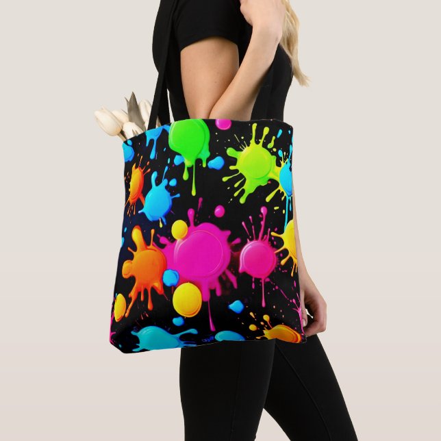 Bold & Bright Paint Splashes Tote Bag (Close Up)