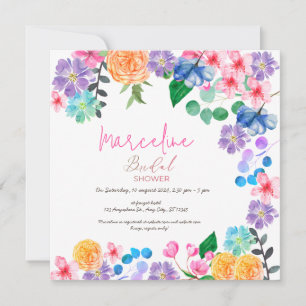 Bold bright pink floral watercolor bridaI