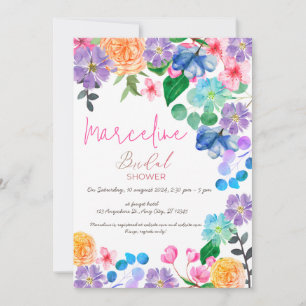 Bold bright pink floral watercolor bridaI Invitation