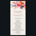 Bold Bright Pink Orange Watercolor Floral Wedding Program<br><div class="desc">This stunning wedding program features a bold and artistic watercolor floral arrangement bursting with rich hues. The top right corner showcases hand-painted blooms in vibrant coral pink, tangerine orange, deep plum, mulberry purple, and midnight navy, softened by delicate dusty mauve and muted lavender foliage. The white background creates a fresh,...</div>