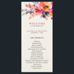 Bold Bright Pink Orange Watercolor Floral Wedding Program<br><div class="desc">This stunning wedding program features a bold and artistic watercolor floral arrangement bursting with rich hues. The top right corner showcases hand-painted blooms in vibrant coral pink, tangerine orange, deep plum, mulberry purple, and midnight navy, softened by delicate dusty mauve and muted lavender foliage. The white background creates a fresh,...</div>