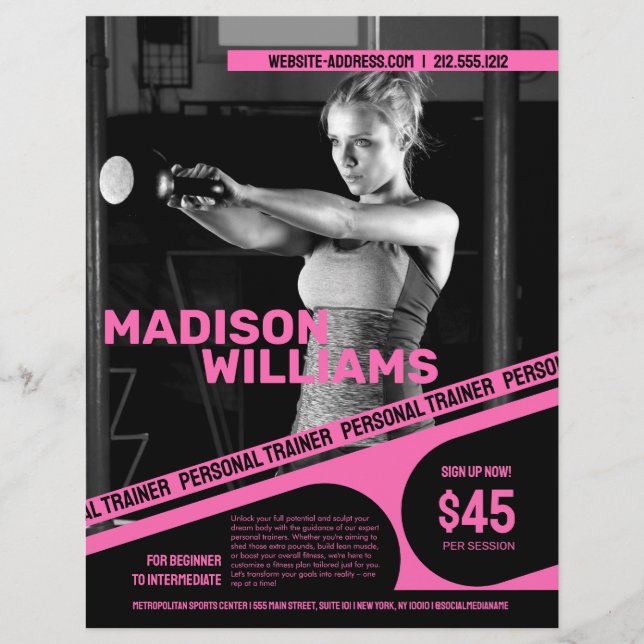 Bold Bright Pink Personal Trainer Photo Flyer (Front)