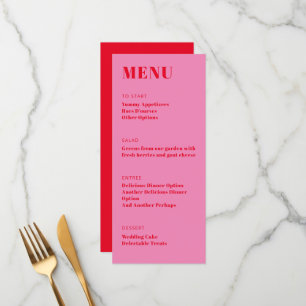 Bold Bright Pink Red Modern Minimalist Dinner  Menu