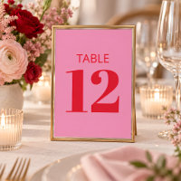 Bold Bright Pink Red Modern Table Number Sign