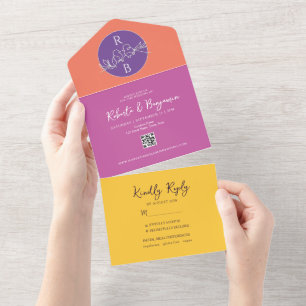 Bold Bright Pink Wedding All In One Invitation