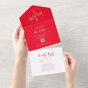 Bold Bright Red Wedding All In One Invitation